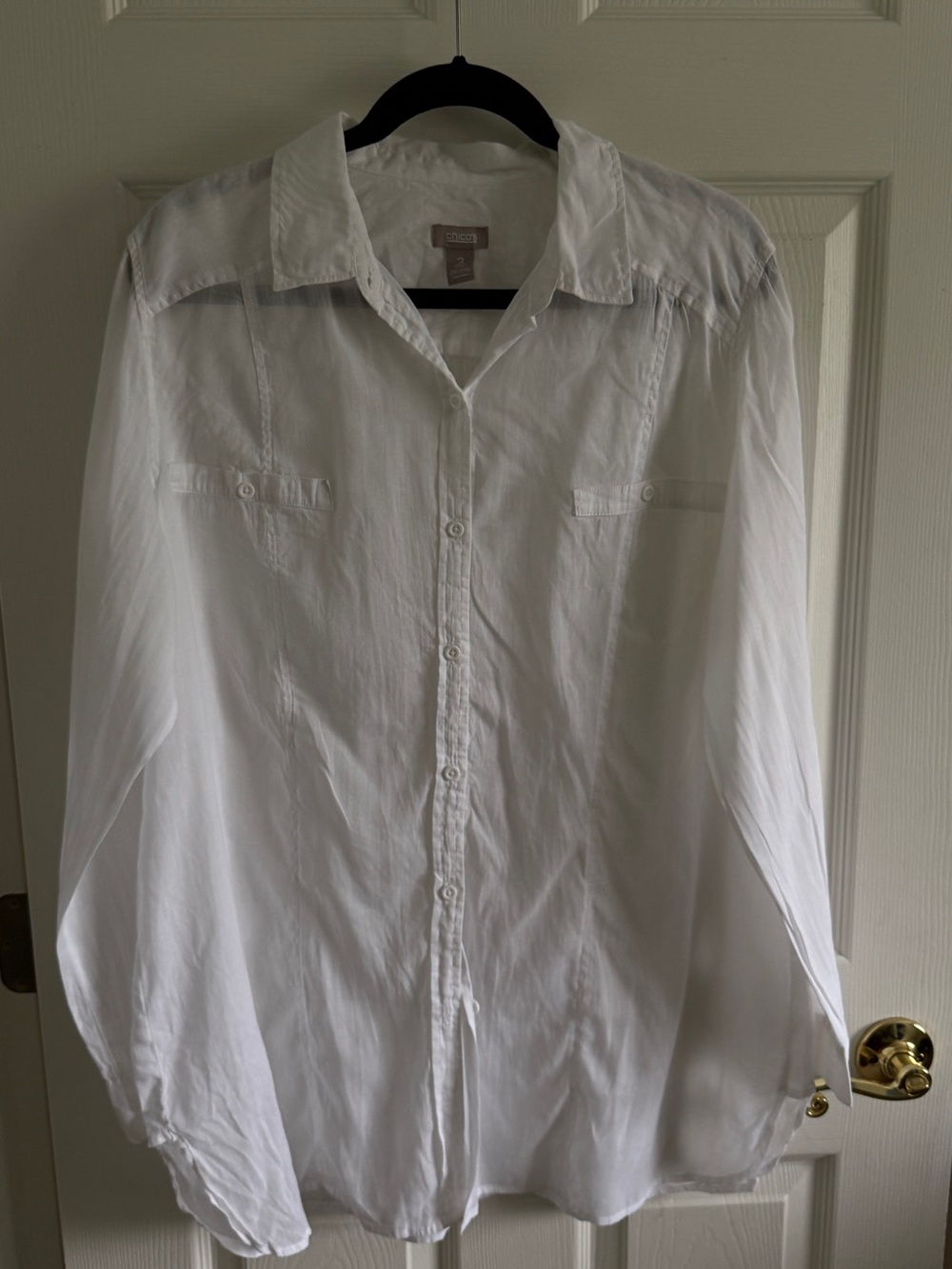 Chico's White Long-Sleeve Button-Down Shirt